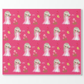 Cute Fairy Elf and Flowers on Pink Wrapping Paper (Flat)