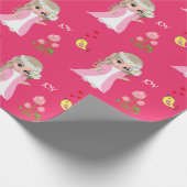 Cute Fairy Elf and Flowers on Pink Wrapping Paper (Corner)