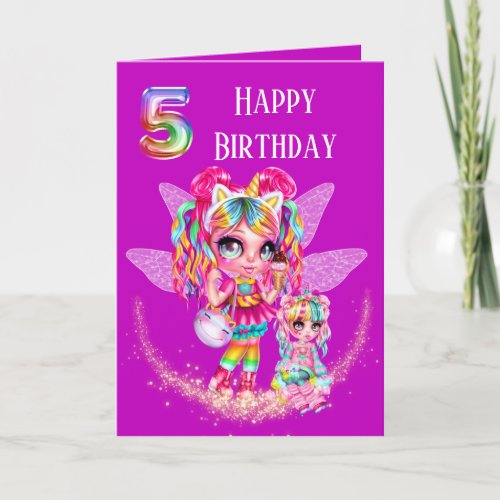 Cute fairy fifth birthday rainbow anime magic card
