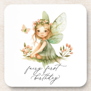 Cute Fairy First Birthday Beverage Coaster