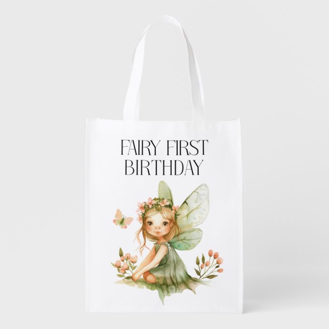 Cute Fairy First Birthday  Grocery Bag (Front)