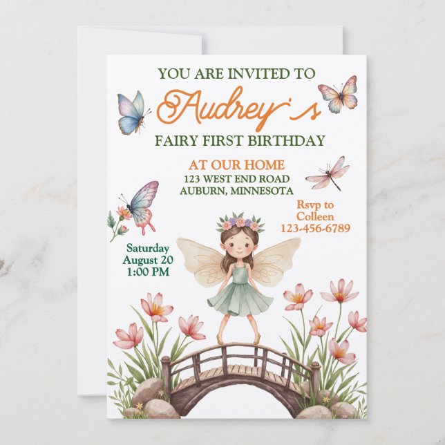 Cute Fairy First Birthday Invitation (Front)