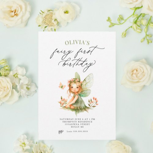 Cute Fairy First Birthday Invitation