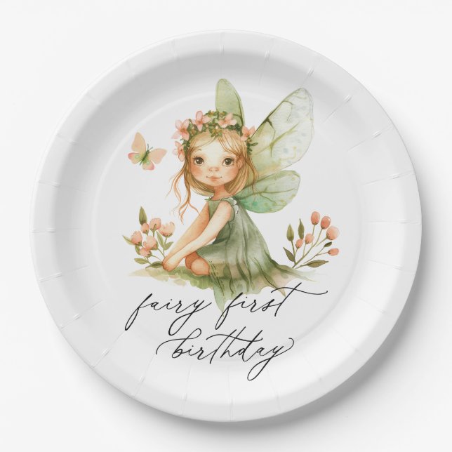 Cute Fairy First Birthday Paper Plates (Front)