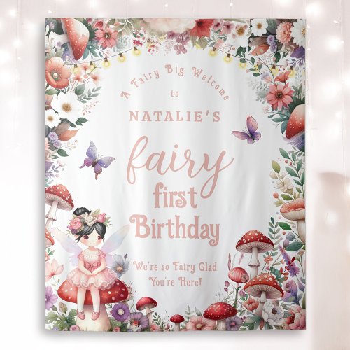 Cute Fairy First Birthday Party Welcome Backdrop