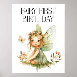 Cute Fairy First Birthday Poster