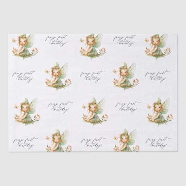 Cute Fairy First Birthday Tissue Paper (Front)