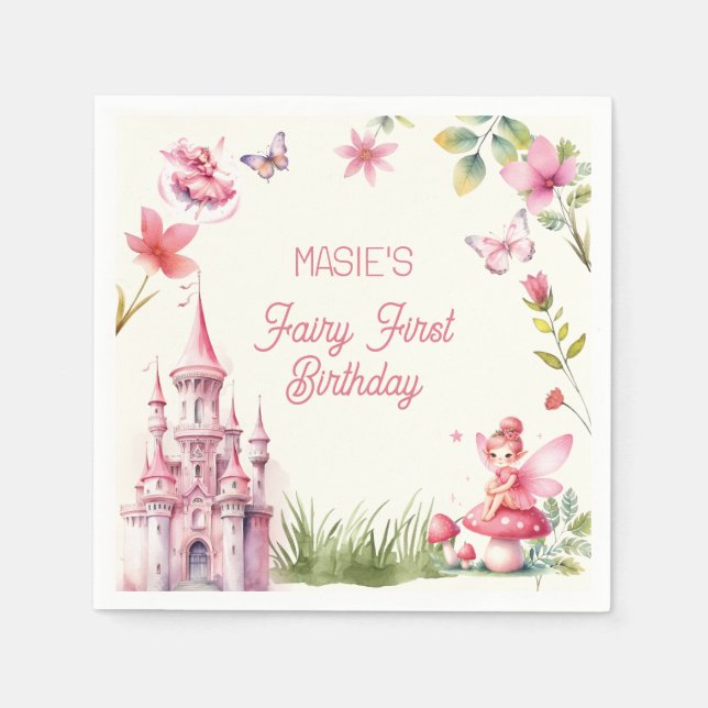 Cute Fairy First Wildflower Birthday  Napkins (Front)