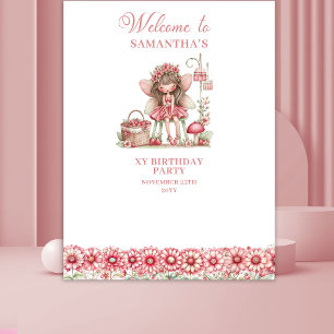 Cute Fairy Floral Pink Whimsy 5 Birthday Backdrop