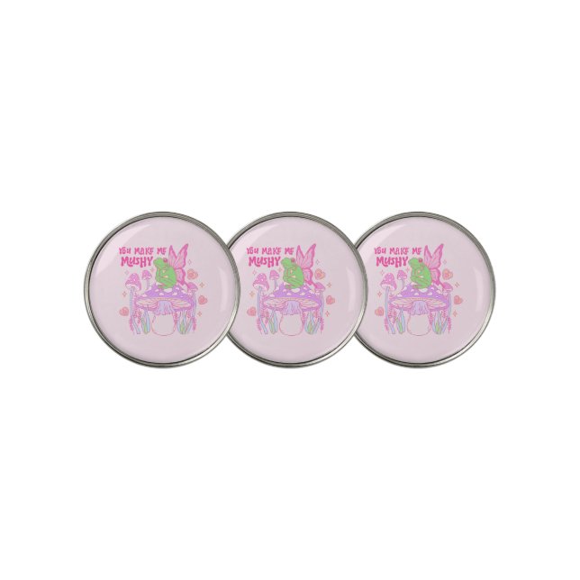 Cute Fairy Frog and Mushroom - You Make Me Mushy Golf Ball Marker (3 Up)