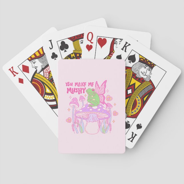 Cute Fairy Frog and Mushroom - You Make Me Mushy Poker Cards (Back)