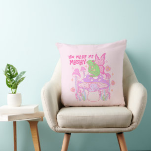 Cute Fairy Frog and Mushroom - You Make Me Mushy Throw Pillow