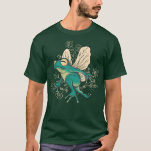 Cute Fairy Frog with Wings and Floral Elements  T-Shirt
