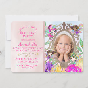 Cute Fairy Garden and Fairies with Custom Photo Invitation
