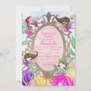 Cute Fairy Garden and Fairies with Magic Mirror Invitation
