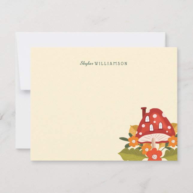 Cute Fairy Garden Autumn Leafs Mushroom & Pumpkin Note Card (Front)