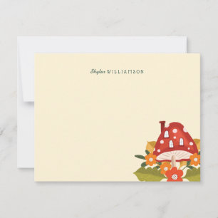 Cute Fairy Garden Autumn Leafs Mushroom & Pumpkin Note Card