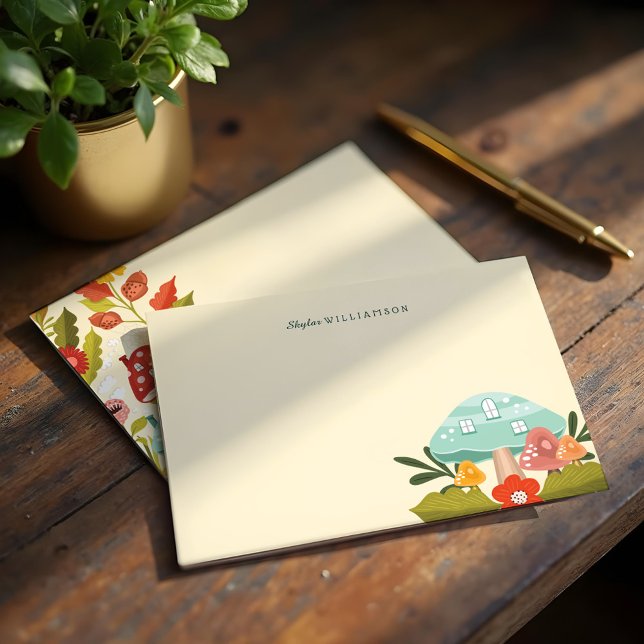 Cute Fairy Garden Autumn Leafs Mushroom & Pumpkin Note Card (Cute Fairy Garden Autumn Leafs Mushroom & Pumpkin Note Card)