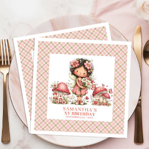 Cute Fairy Garden Birthday Invitation Pink Floral  Paper Dinner Napkins