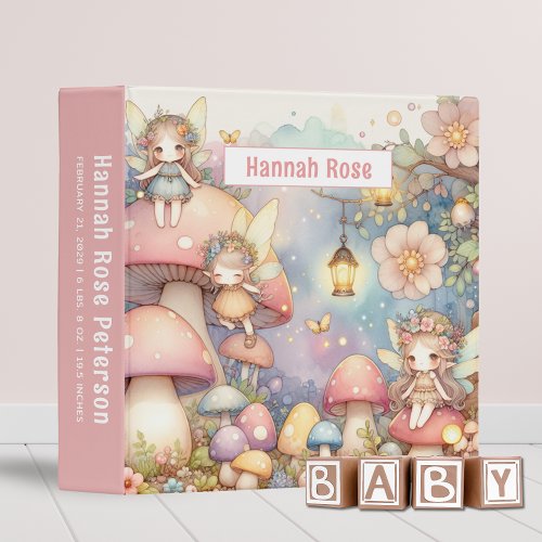 Cute Fairy Garden Watercolor Baby Photo Album 3 Ring Binder