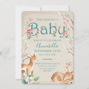 Cute Fairy Garden Watercolor Woodland Baby Deer Invitation