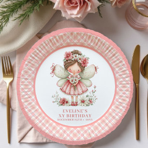 Cute Fairy Girl 2nd Birthday Floral Pink paper Plates