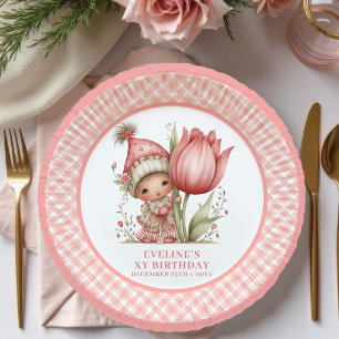 Cute Fairy Girl 2nd Birthday Pink Flowers paper  Plates
