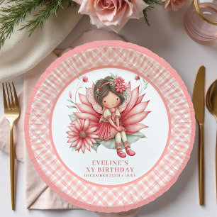 Cute Fairy Girl 5th Birthday Pastel Pink paper Plates