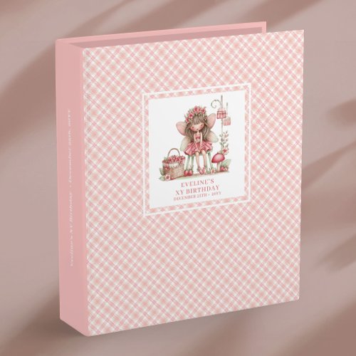 Cute Fairy Girl 5th Birthday Pink Flowers Memory  3 Ring Binder