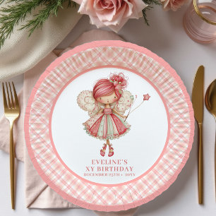 Cute Fairy Girl 5th Birthday Pink Flowers paper Plates