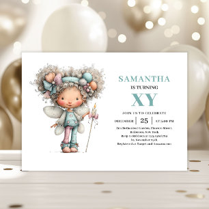 Cute Fairy Girl 9th Birthday Whimsical Pastel Invitation