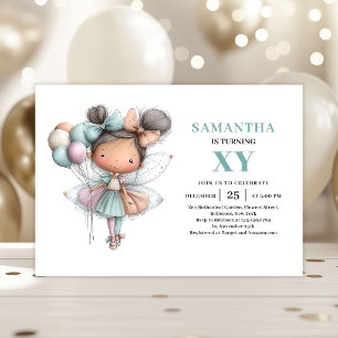 Cute Fairy Girl 9th Birthday Whimsy Pastel invite