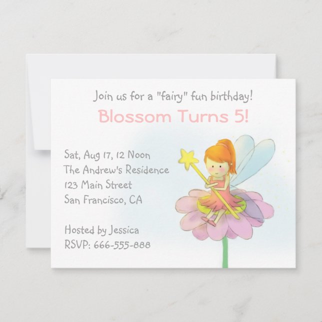 Cute Fairy, Girl Birthday Party Invitation (Front)