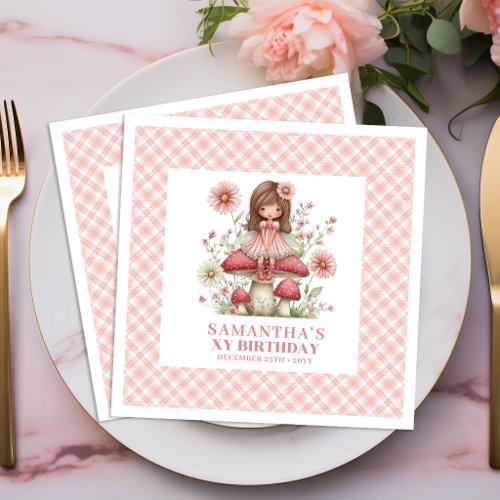 Cute Fairy Girl Birthday Pink Flowers napkins