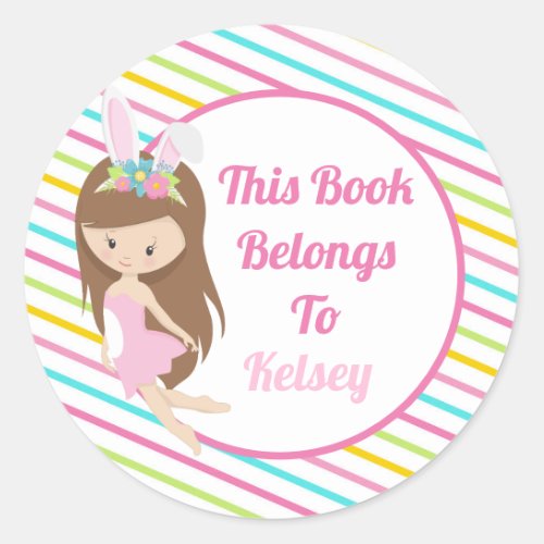 Cute Fairy Girl Custom Pink This Book Belongs To Classic Round Sticker