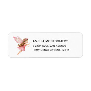 Cute Fairy Girl in a Pink Dress Whimsical Address Label