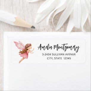 Cute Fairy Girl in a Pink Dress Whimsical Address Label