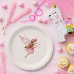 Cute Fairy Girl in a Pink Dress Whimsical Paper Plates