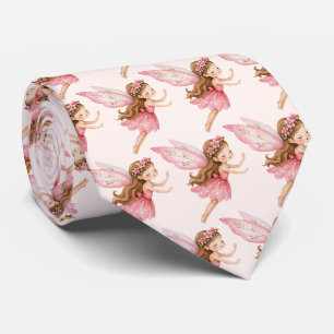Cute Fairy Girl in a Pink Dress Whimsical Pattern Neck Tie