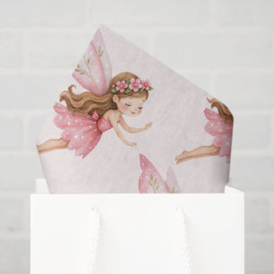 Cute Fairy Girl in a Pink Dress Whimsical Pattern Tissue Paper