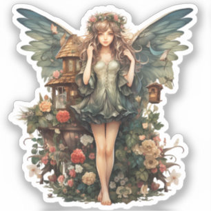 Cute Fairy Girl in Floral Garden Sticker