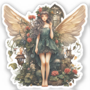 Cute Fairy Girl in Floral Garden Sticker