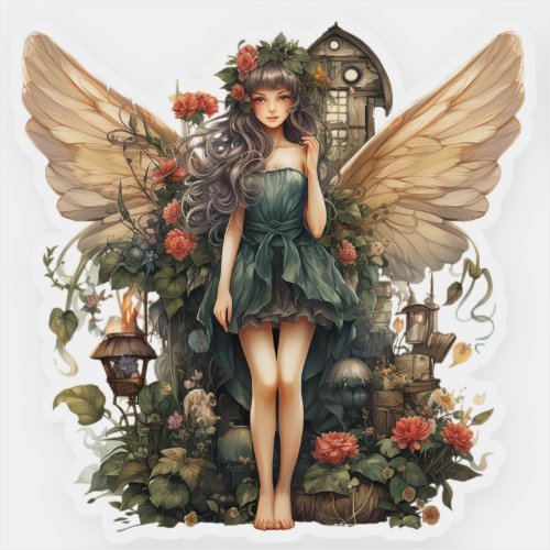 Cute Fairy Girl in Floral Garden Sticker