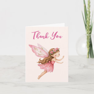 Cute Fairy Girl in Pink Dress Whimsical Letterpress Thank You Card
