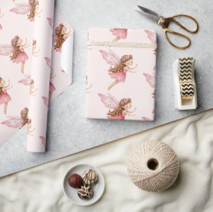 Cute Fairy Girl in Pink Dress Whimsical Wrapping Paper