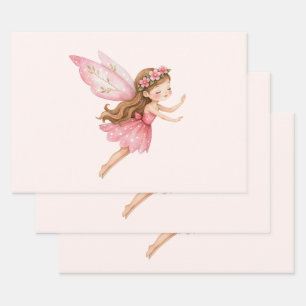 Cute Fairy Girl in Pink Dress Whimsical Wrapping Paper Sheets