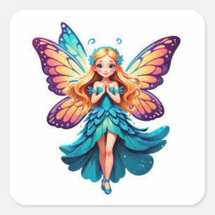 ⭐ Cute Fairy Girl With Butterfly Wings 🦋 Square Sticker