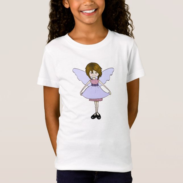 Cute Fairy Girl with Lilac Wings, Drawing T-Shirt (Front)