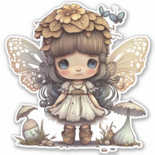 Cute Fairy Girl with Mushroom and Butterflies Sticker