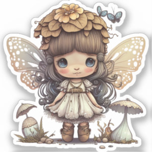 Cute Fairy Girl with Mushroom and Butterflies Sticker